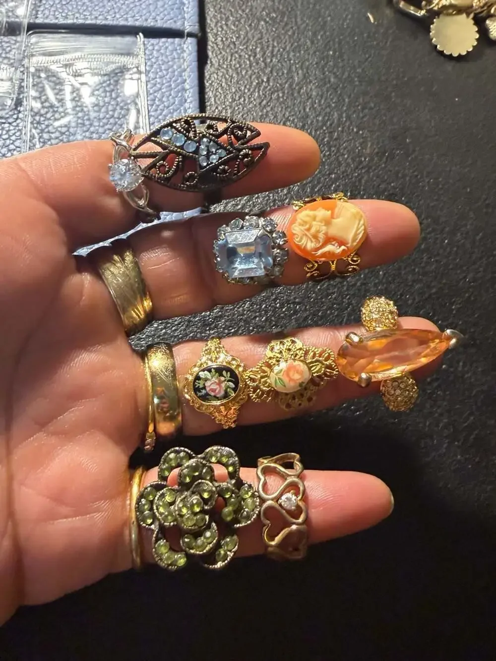 Assorted Vintage Style Costume Rings Lot Of 9